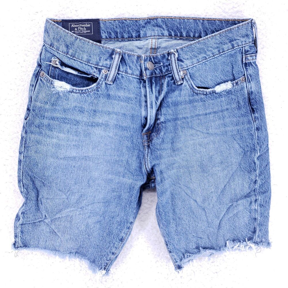 Abercrombie & Fitch Jean Shorts Denim Cotton Men SZ 28 Blue Straight Stretch VTG